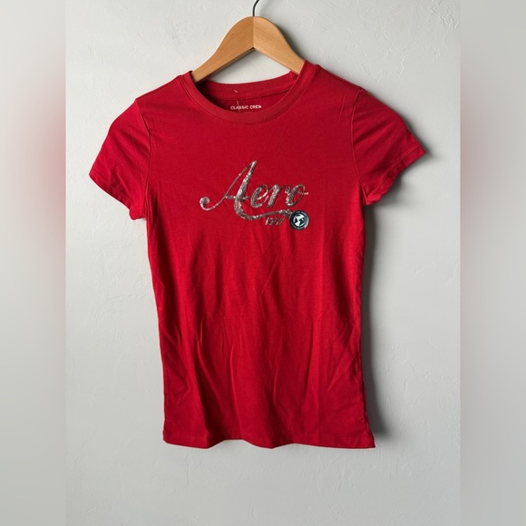Aeropostale Tops - NWT Aeropostale Bright Red Sequin Short Sleeve Tee Glam Classic Fashion